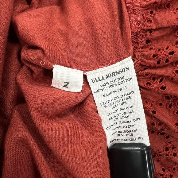 ULLA JOHNSON Dress Womens 2 Umber Red Josette Broderie Anglaise Eyelet Cotton - Picture 12 of 16